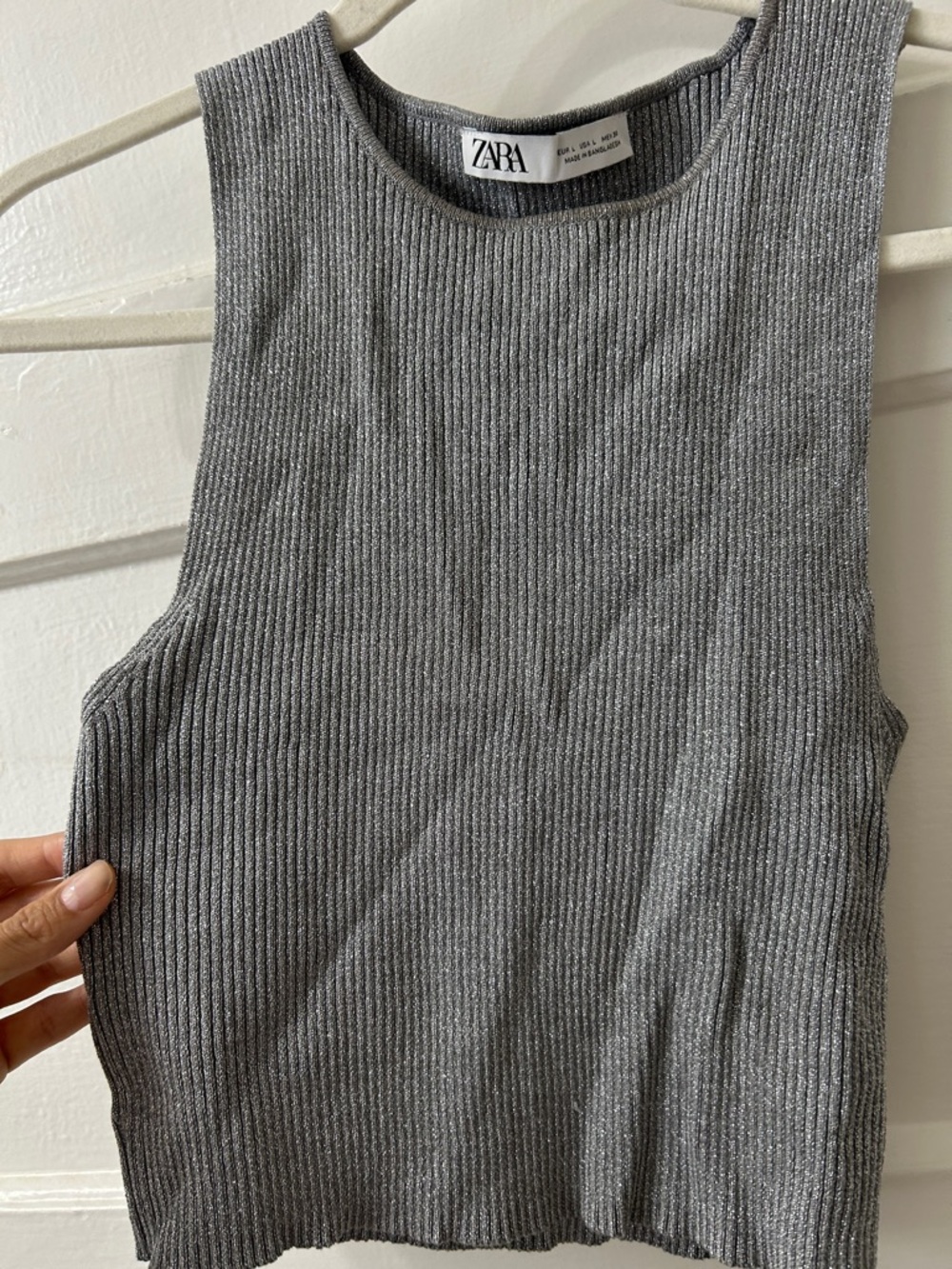 ZARA Metallic silver Ribbed crop Top - Picture 4 of 5